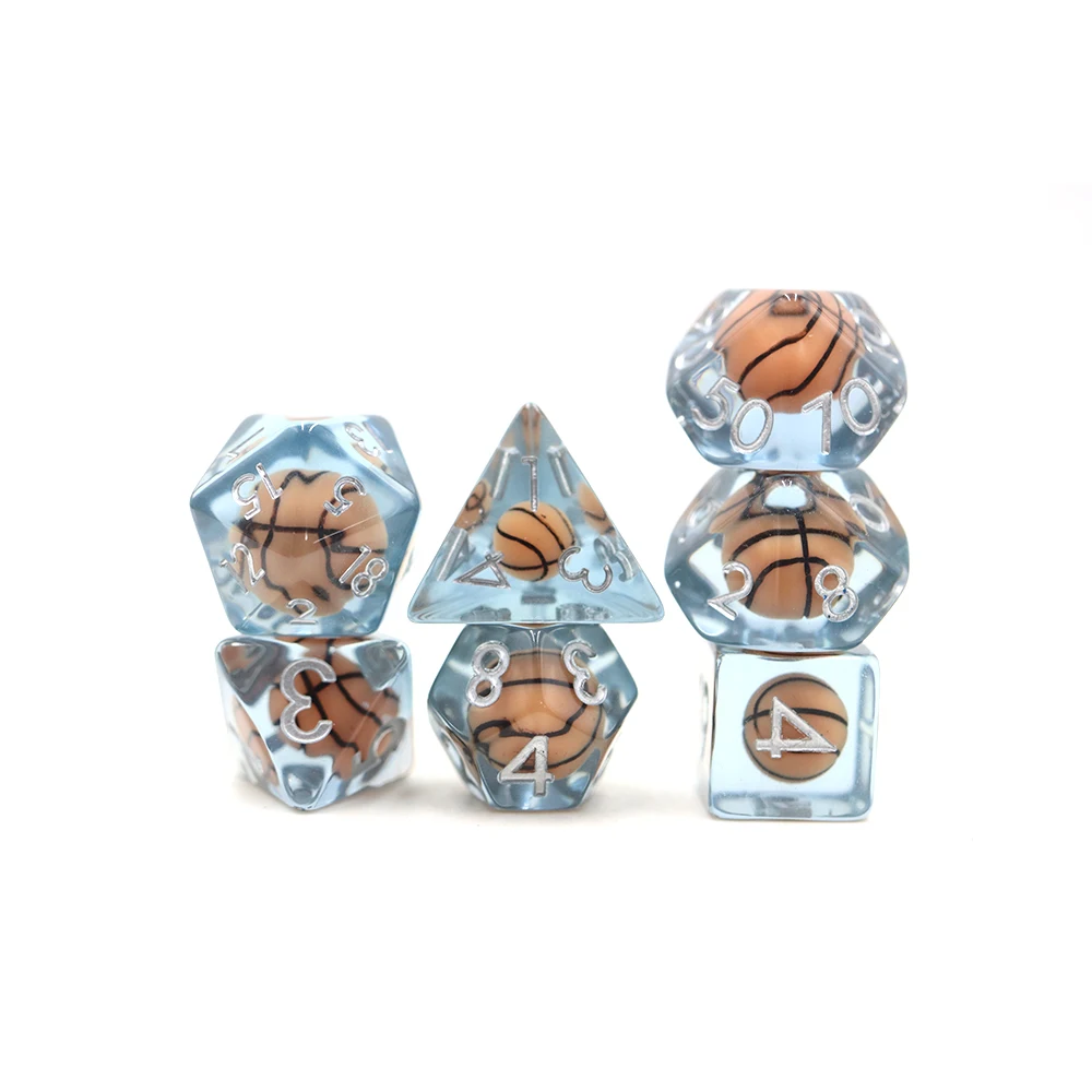 ODM OEM High Quality 7 Pcs Blue Polyhedral Dice Resin with Soft Edges for DND Game manufacture