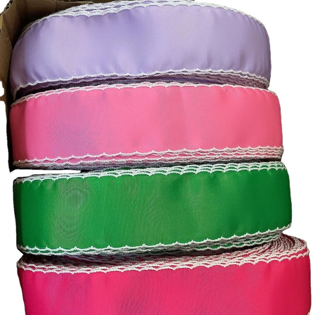 OKAY Custom High Quality Polyester Grosgrain Ribbon Moon Stitch Crochet Edge for Hair and Party Use