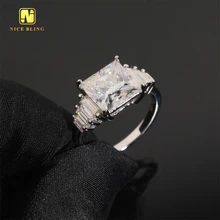 Baguette Wedding Rings GRA Certificate Iced Out Jewelry Princess Cut Diamond 925 Silver Moissanite Engagement Ring For Women