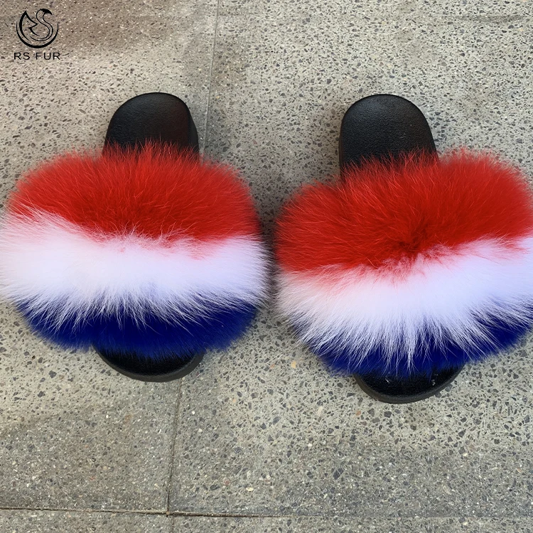 Wholesale Custom logo update style women fur slippers slides real pink fur  slippers sandals From m.
