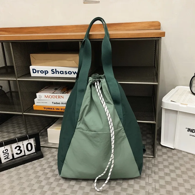 Junior High School Female Students' Casual Shoulder Bag Large Capacity Light Drawstring Backpack Mainly Made of Mesh for Girls