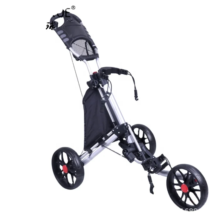 HOW TRUE Swivel Foldable 3 Wheel Golf Push Cart Foldable Aluminum Golf Trolley With Umbrella Stand