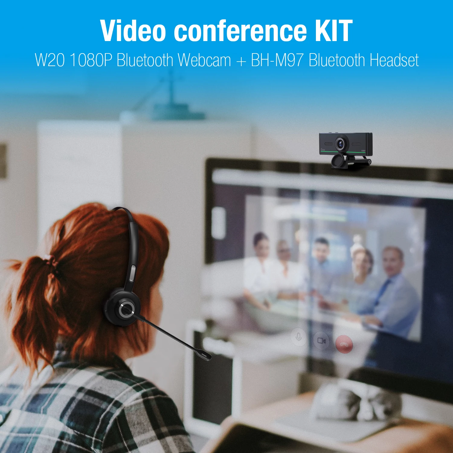 Bluetooth Webcam 1080P Web Camera with Built-in Microphone for Lattop Notebook