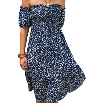 Casual off-the-shoulder Sleeveless floral printed Dress for Women clothing manufacturers custom