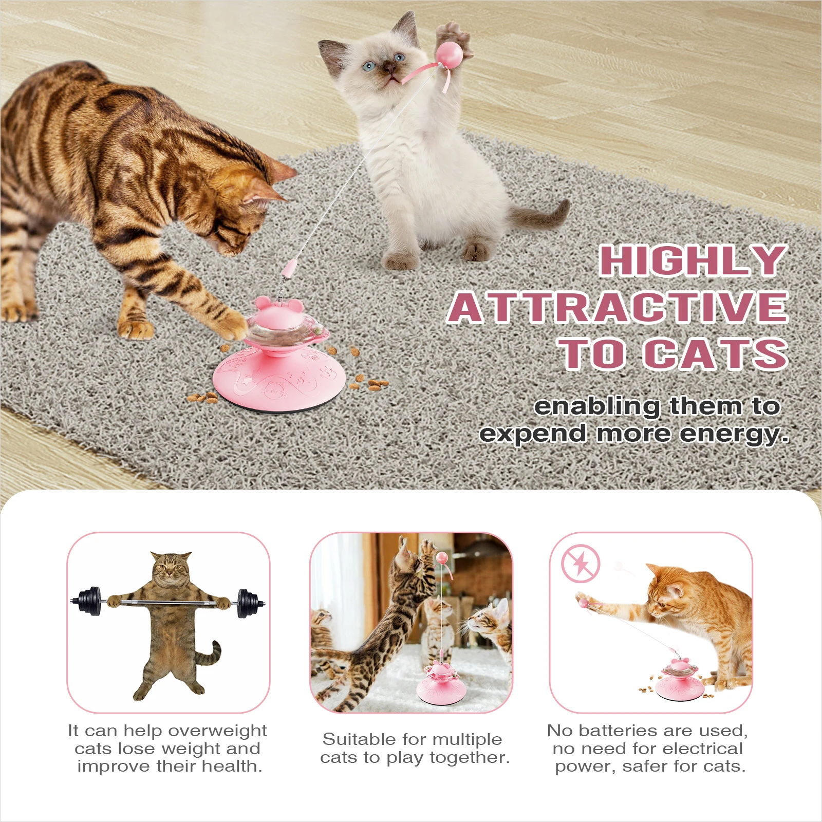 Hot Sales Interactive Cat Toy Happy Turntable Food Distribution With Cat Toys for Teasing Cats