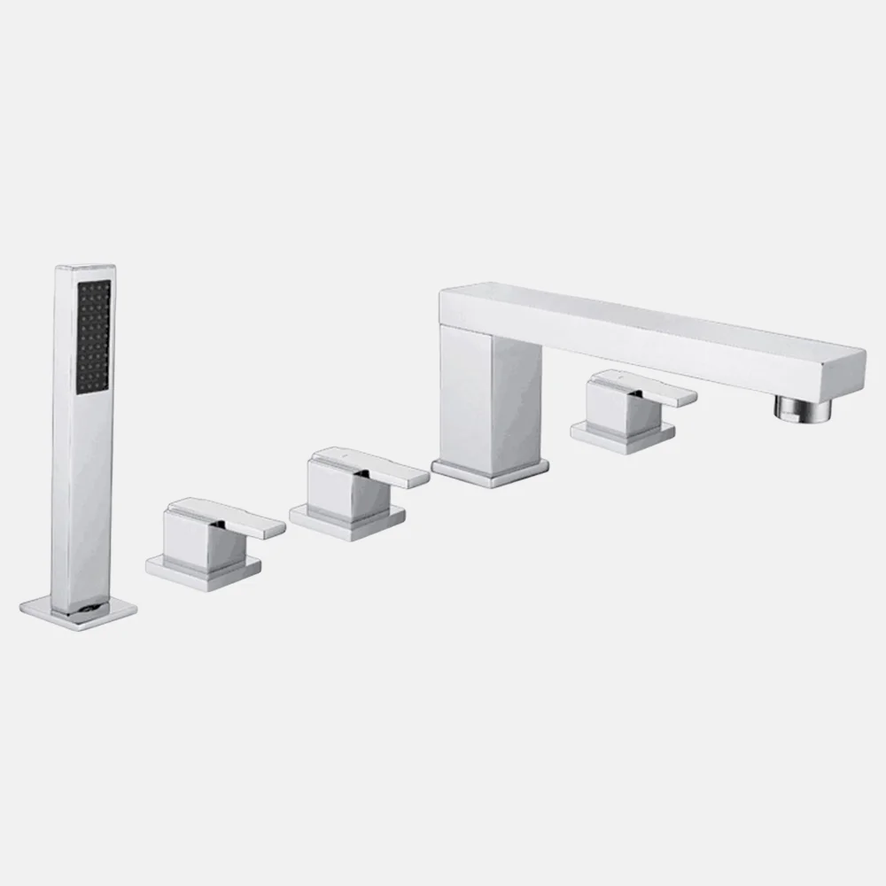 Unique Design New Style  Hot Cold Water Bath Tub Mixer Five Hole Deck Mounted Chrome Brass Chrome Bathtub Faucet Set