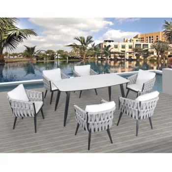 China 7 Pieces Garden Furniture Patio Outdoor Dining Table And Rope Chairs Sets For Restaurant