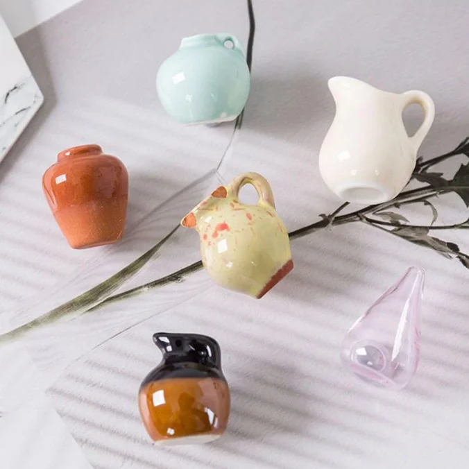 Mini Ceramic Vase Magnet Tiny Finger Flower Pot Dollhouse Micro Miniature Refrigerator Decor