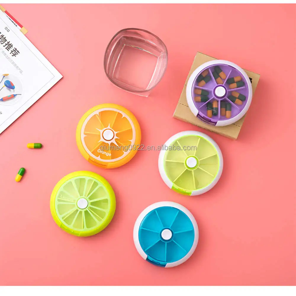 Rotating 7 Day Pill Container Lemon Pill Box Splitter Pill Organizer