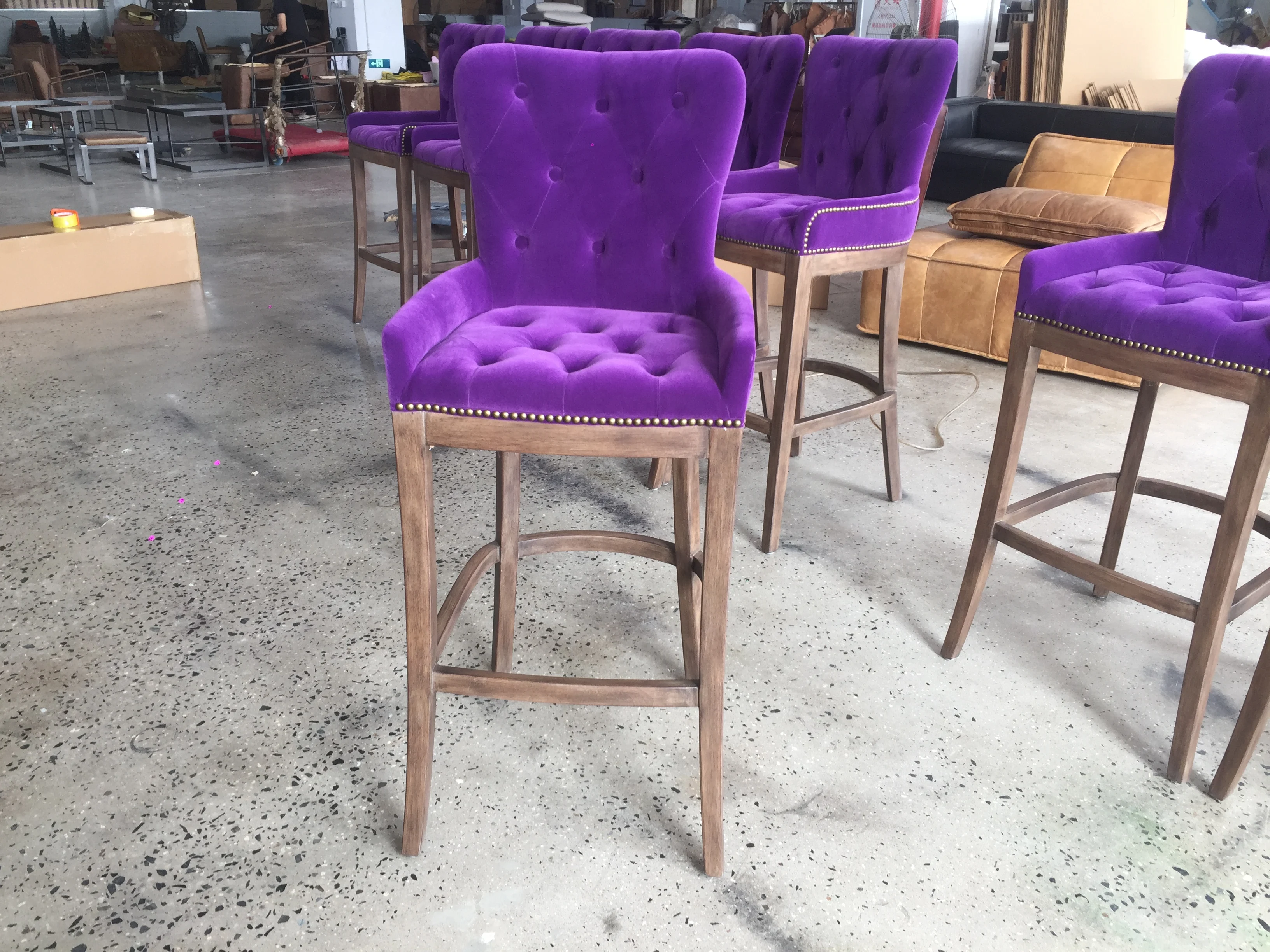 Industrial Style Oak Wood Frame Antique Leather Bar Chair Stool With