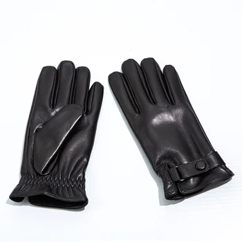 China Manufacturers Wholesale Winter Windproof Cuffs Men Black Leather Gloves