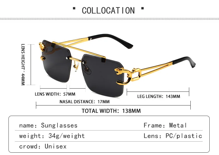 2023 New Wholesale Retro Double Beamglasses Fashion Leopard Frameless