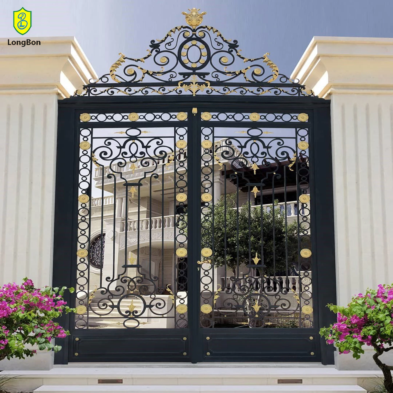 Modern Automatic Driveway Gate Durable Wrought Iron With Steel Frame Coated  for Garden Decoration