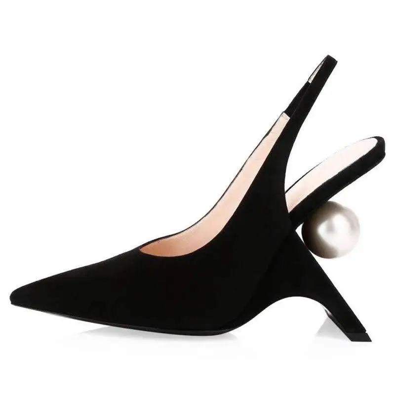 Fashion Large Pearl Shaped Heel Glamorous Shoes Point Toe Slingbacks Ankle Buckle Belt Women High Heels Pumps - Image 2