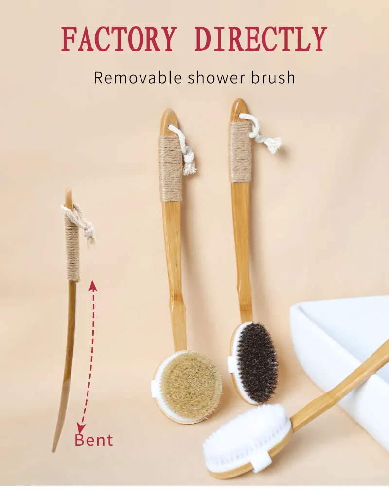 Wooden Bath Brushes Back Scrubber Dry Body Brush Set Exfoliating Long