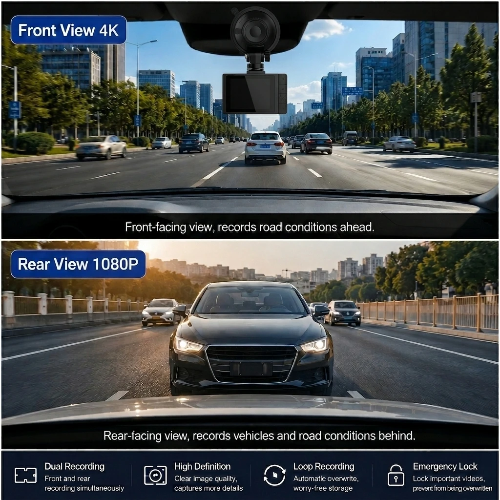 VIEVGUARB 2 Channels 4K Dashcam WiFi Vehicle DVR Dash Cam with 2 Inch IPS Screen Car Black Box Camera Recorder