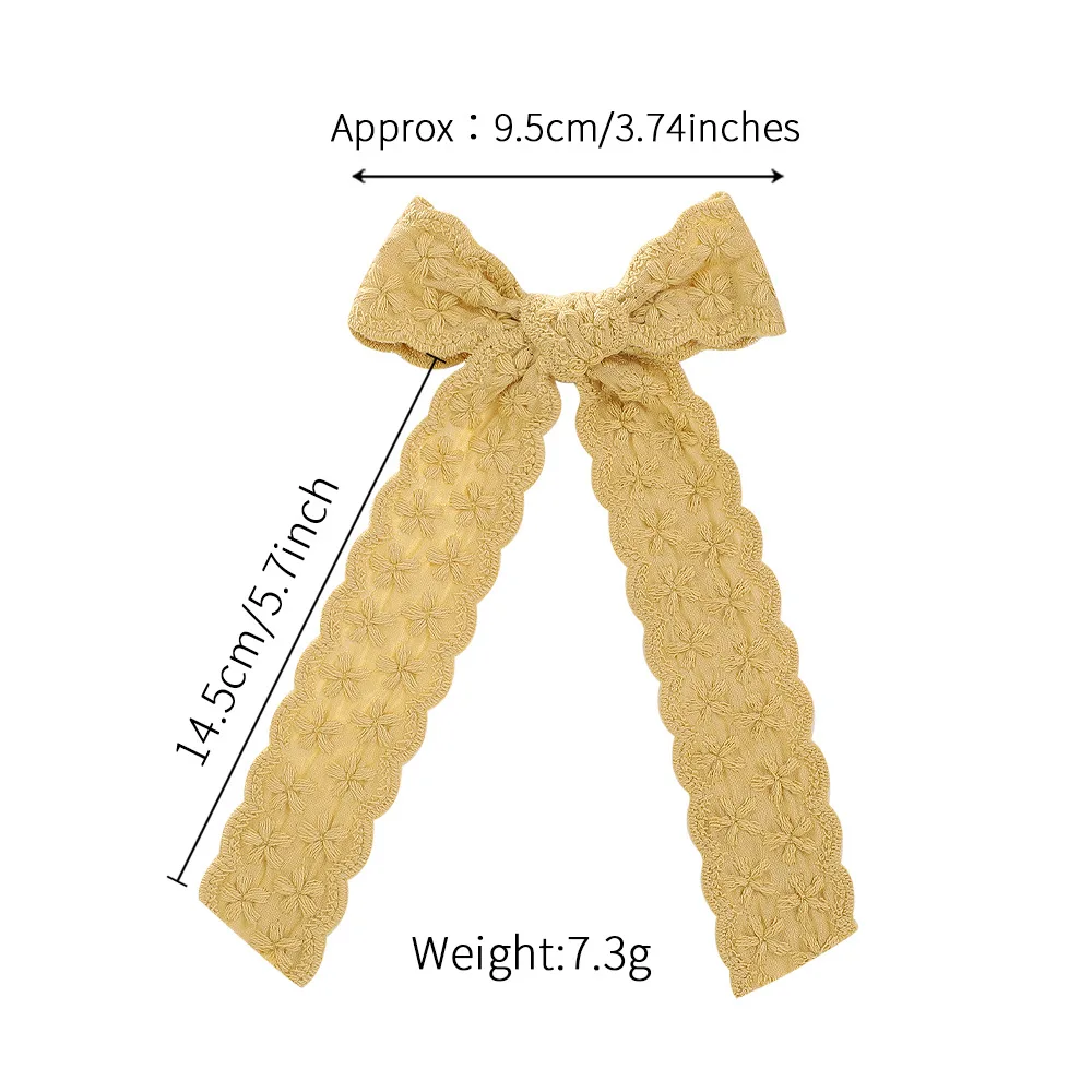 Mio Hair Clip Girls Ribbon Hair Bows Blue Ribbon Bows Flower Pattern Embroidered Kids Hair Clip