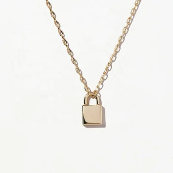High quality 24k gold plated 925 sterling silver padlock necklace jewelry