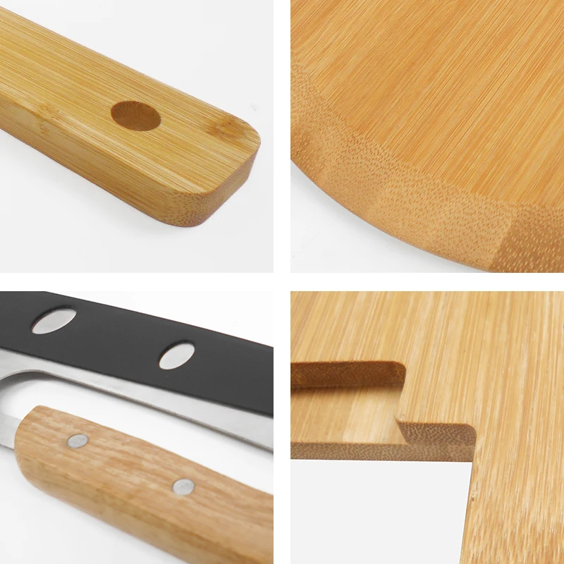 Premium Wood Pizza Peel Bamboo Pizza Serving Board With Pizza Cutter