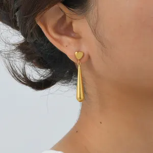 Wholesale Price Woman's Stainless Steel Gold Plated Trendy Earrings Smooth Long Water Droplet Shaped Earring