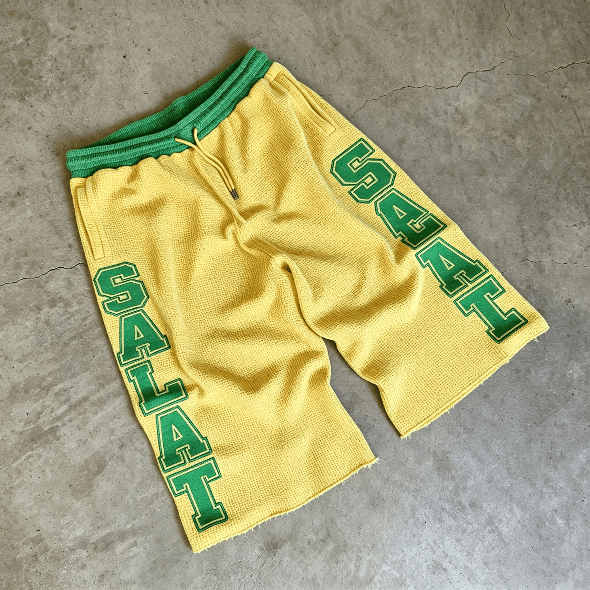 Custom Logo Breathable Knit Shorts Contrast Elastic Waist Vertical Applique Letter Baggy Knee Length Street Shorts for Men