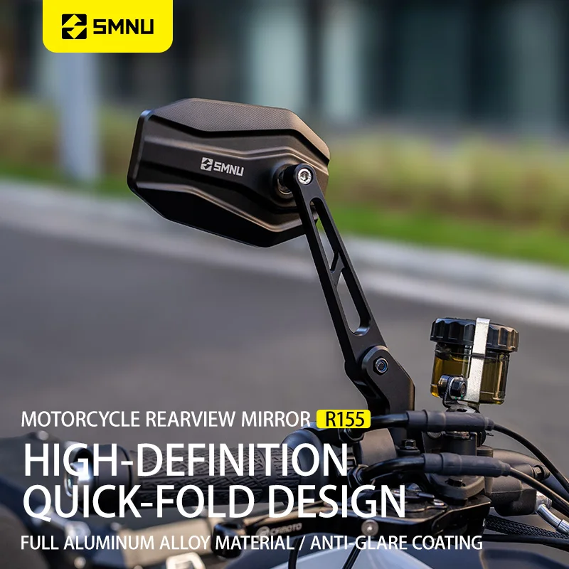 SMNU New Front Aluminum Alloy Motorcycle Rear-View Mirror with Anti-Glare Coating Hydrophobic & Quick-fold Design