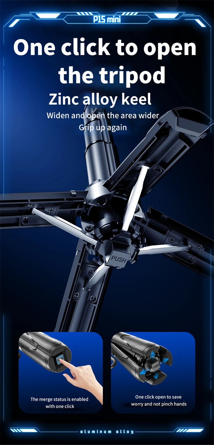 P15Mini Phone Grip Tripod Selfie Stick Magnetic Phone Tripod Wireless With Remote for iPhone Android Xiaomi