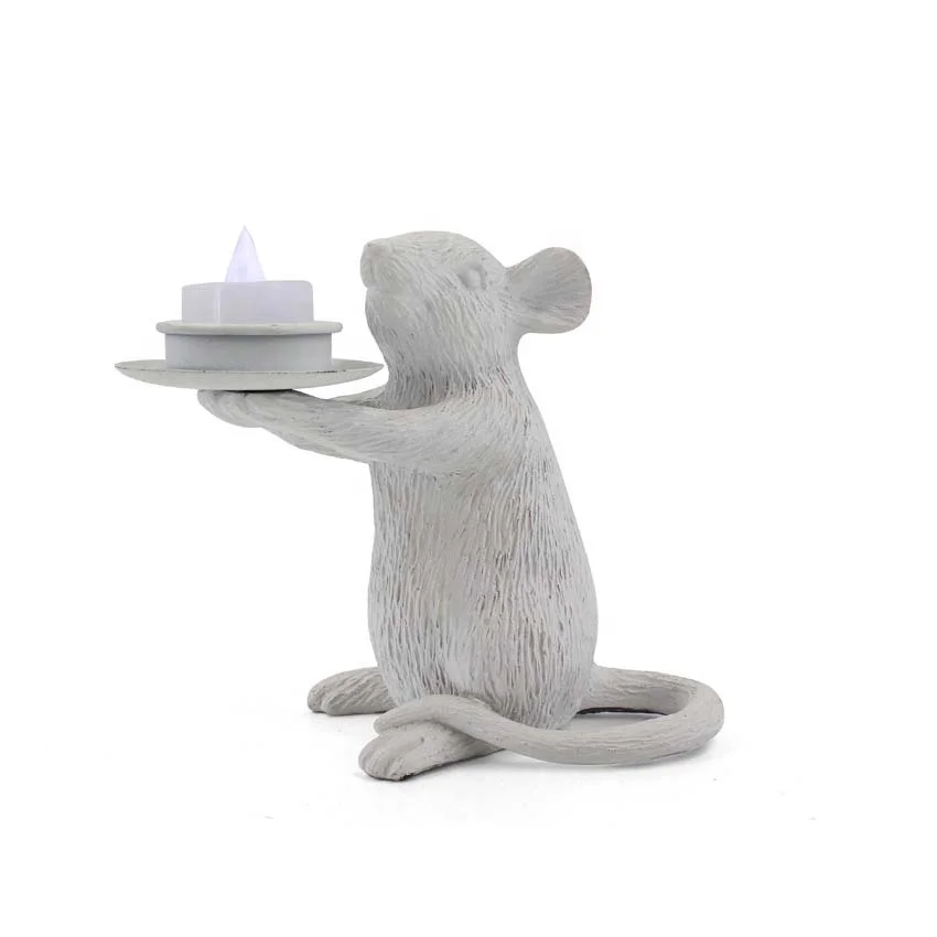 Amazon Resin Cute Mouse Set of 4 Animal Rat Candle holder White Color Sculpture Decorative For Home Decor