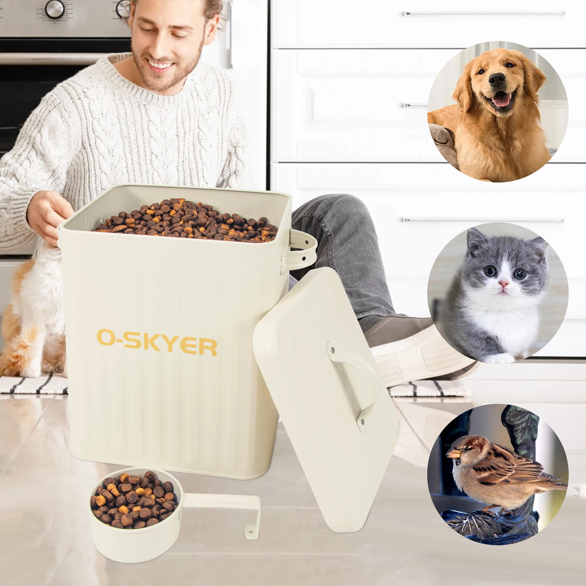 Fashion with Lid Pet Food Bucket Sealing up Storage Container Metal Pet Food Storage Tanks
