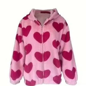 Fleece Hooded Floral Printed Waterproof Eco-Friendly Women's Winter Long Sleeve Zip Hoodie Thick Warm Streetwear