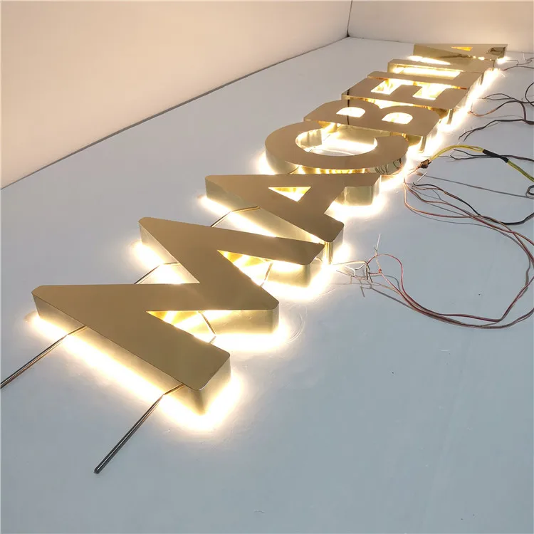 High Quality Easy Wall Mounted LED  Reversed Stainless Steel Company Brand Name LED  Backlit Letter Sign
