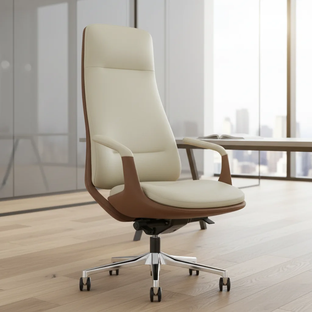 Wood Effect Leather Executive Office Chair Modern Design Ergonomic Swivel Chair with Adjustable Height BIFMA Certified 3