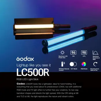 Godox LC500R Photography Handheld RGB LED Video Light Stick with Battery detail image
