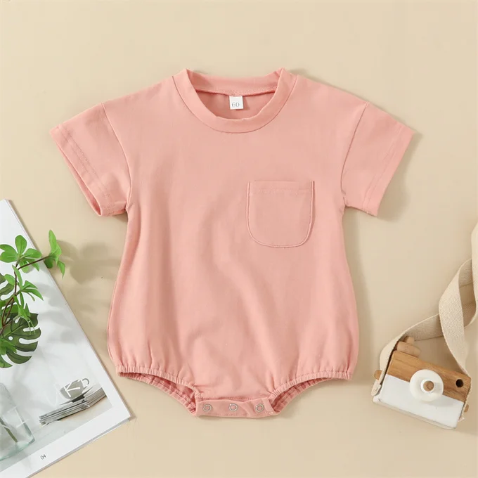 1 Pcs Private Label Solid Color Cotton Romper Summer Newborn Infant Toddler Boys Girls Clothes Short Sleeve Baby Neutral Romper