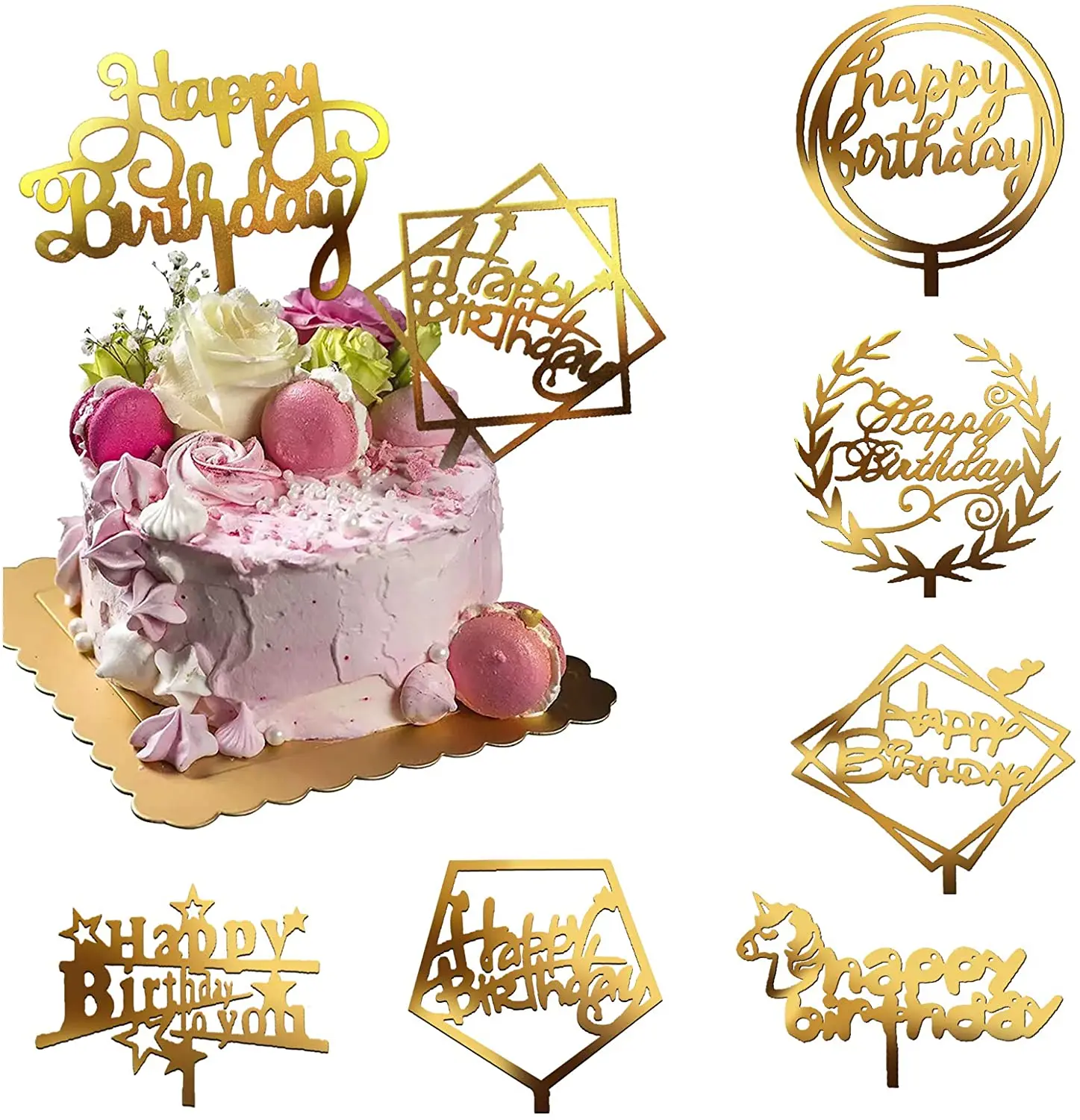 Golden Mirror Acrylic English Letter Set Cake Topper Cake Decorations Happy  Birthday Uppercase Wedding Party Cupcake Insert Flag - AliExpress