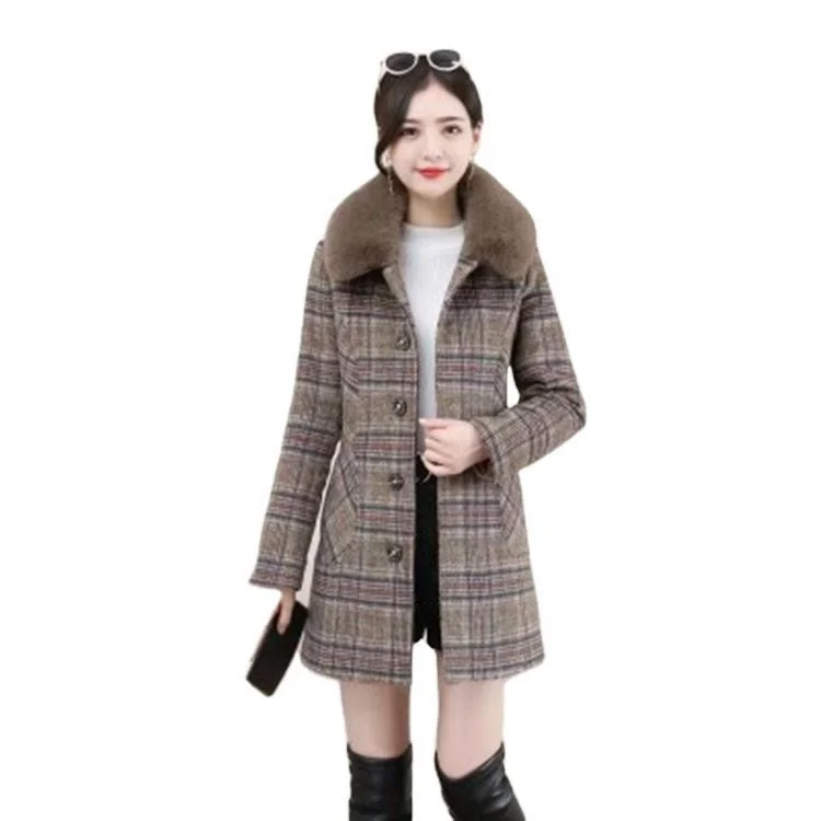 tartan coat with fur collar