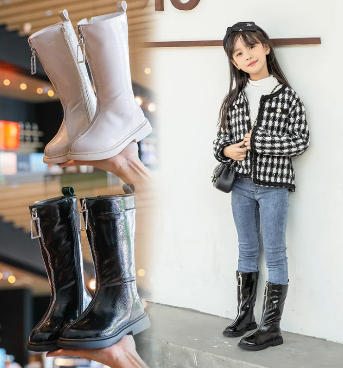 Новинка 2020, зеркальная детская обувь из ПУ, Модные дышащие ботинки для девочек, детские ботинки