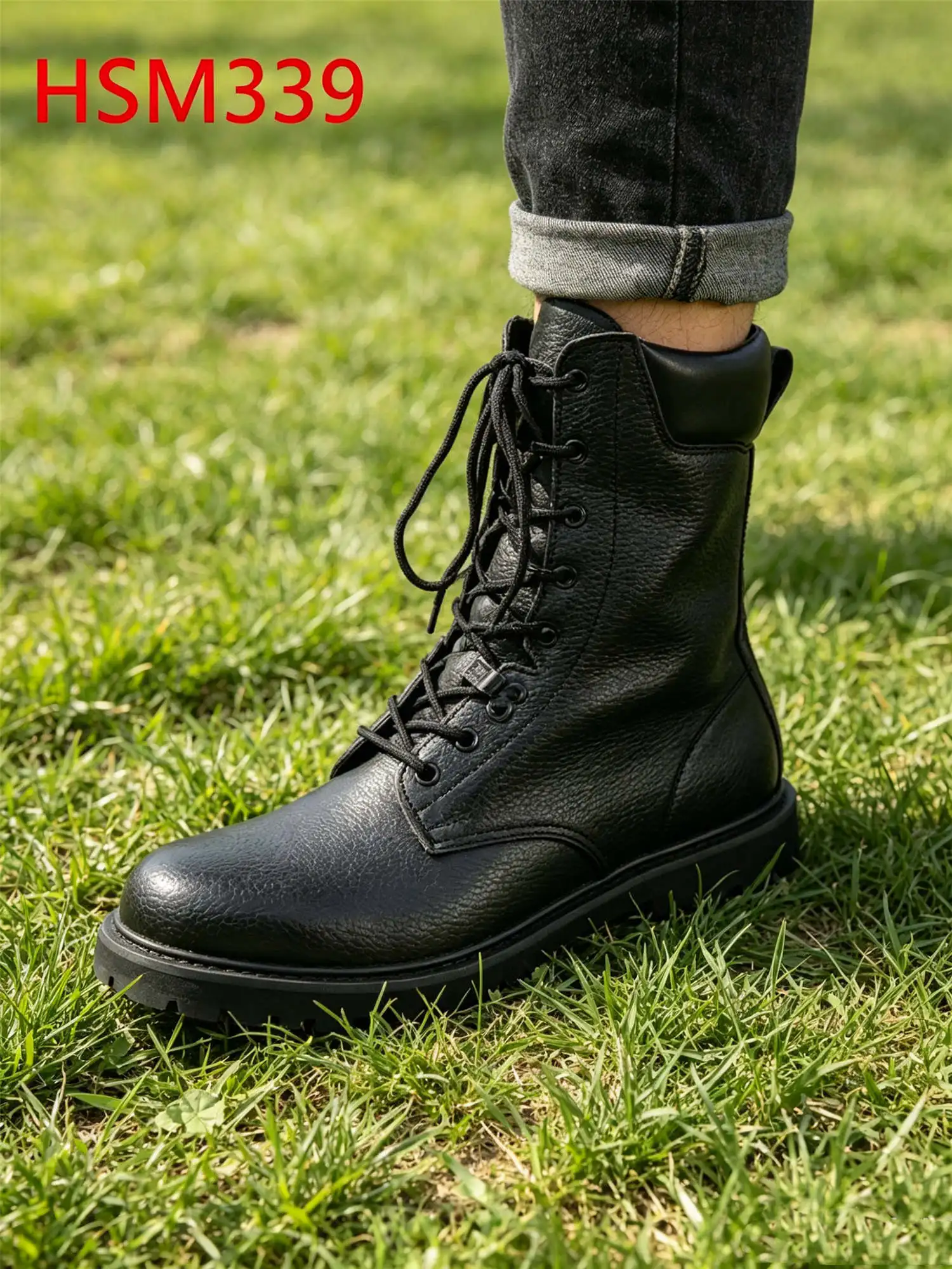 WYC, Bottes d'entraînement avec semelle extérieure en caoutchouc résistant pour relevés sur le terrain, bottes tactiques en cuir embossé haut de gamme pour marche en montagne, modèle HSM339