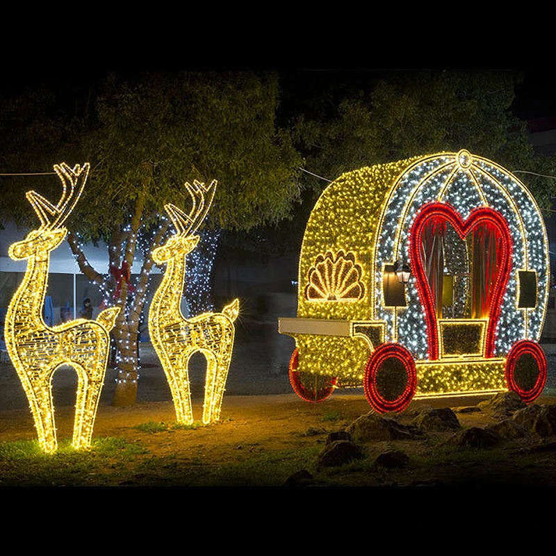 Life Size Lighted Christmas Light Cinderella Horse Carriage for