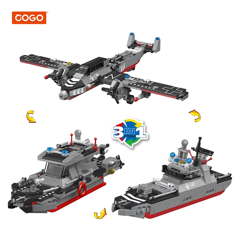 COGO Creative 338PCS Block Building Game Brick Toys Blocks Military Ship Building Block Sets