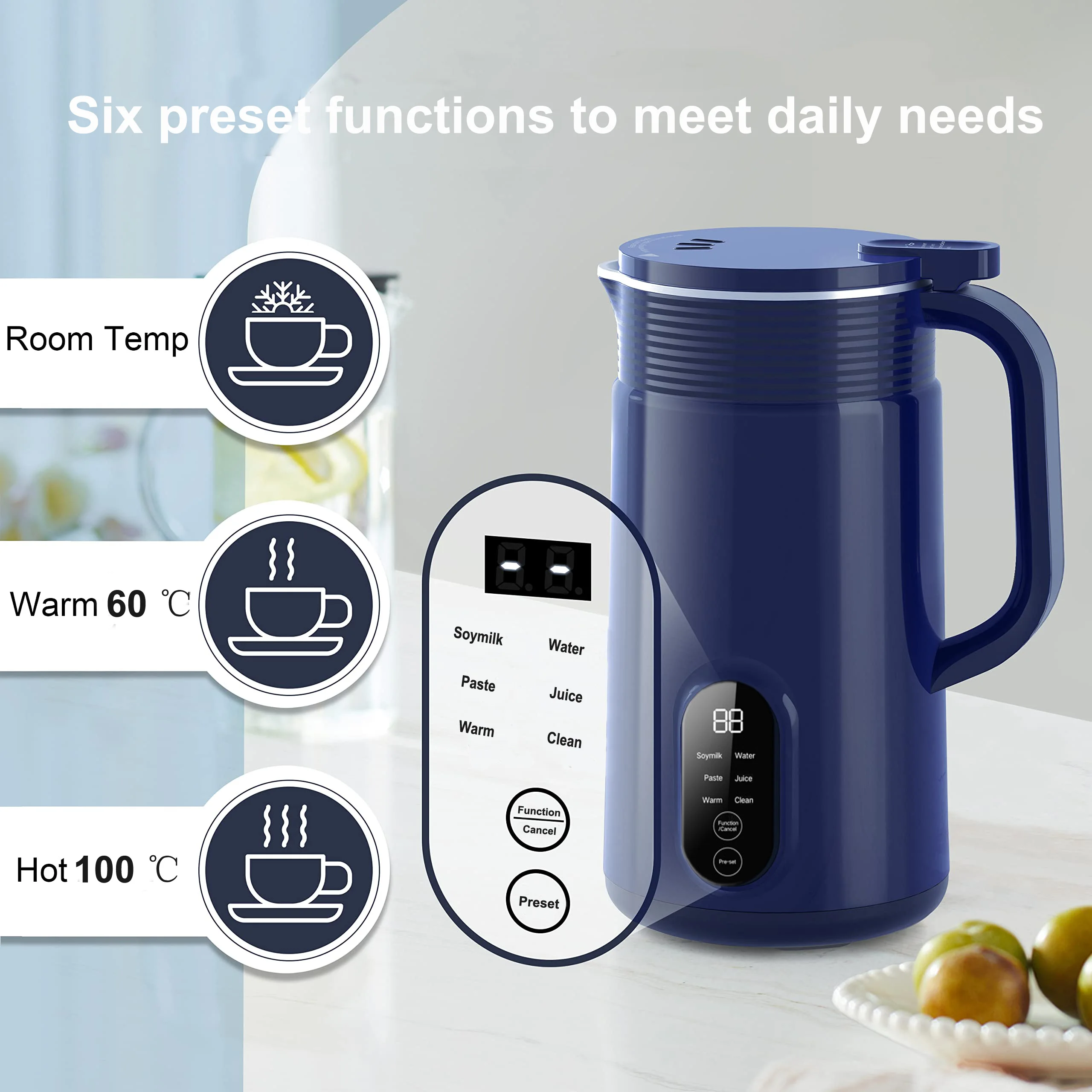 FUNLOV Soy Milk Maker Machine,20 Ounces Nut Milk Maker Machine With 10 Leaves Blades,Soup Maker With Delay Start,Keep Warm,Self-Cleaning For