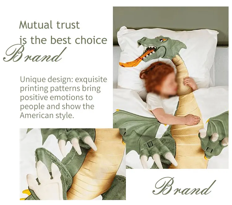 OEM brand logo print dragon 90 gram polyester 3d duvet cover set bedding kids manufacture