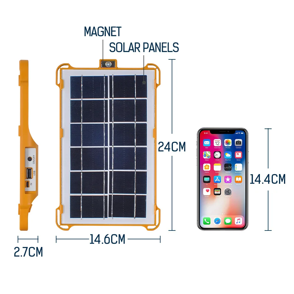 Светодиодный солнечный прожектор Открытый IP55 Водонепроницаемый USB-прожектор для путешествий Портативное освещение