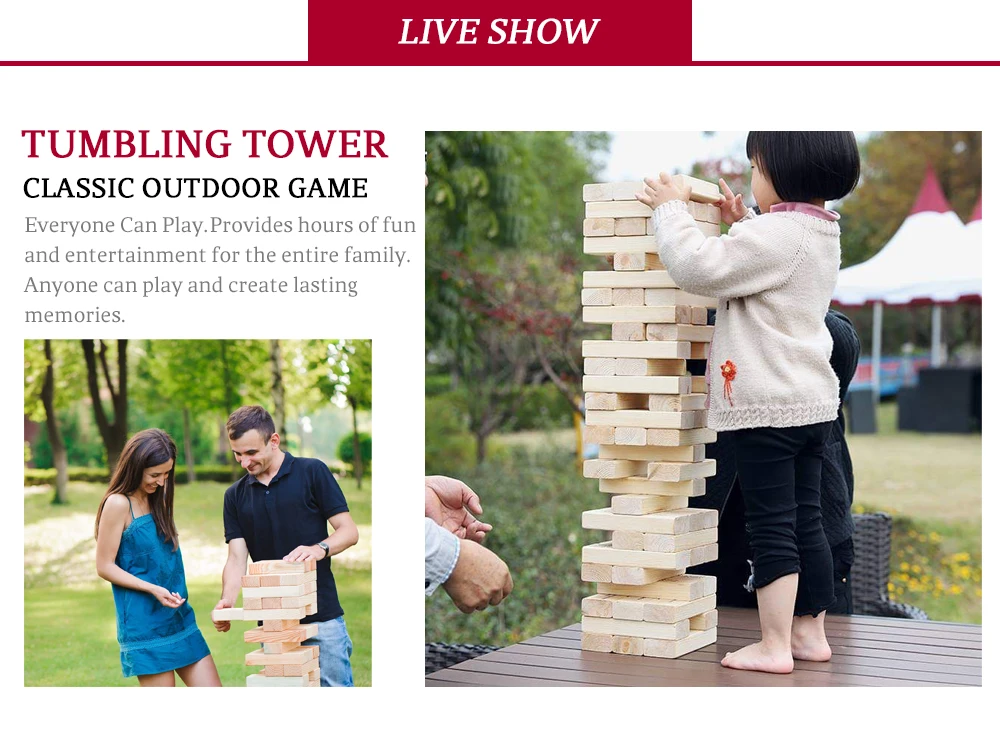 Giant Tumbling Tower Outdoor Game 54 Pieces Wooden Blocks Buy Wooden
