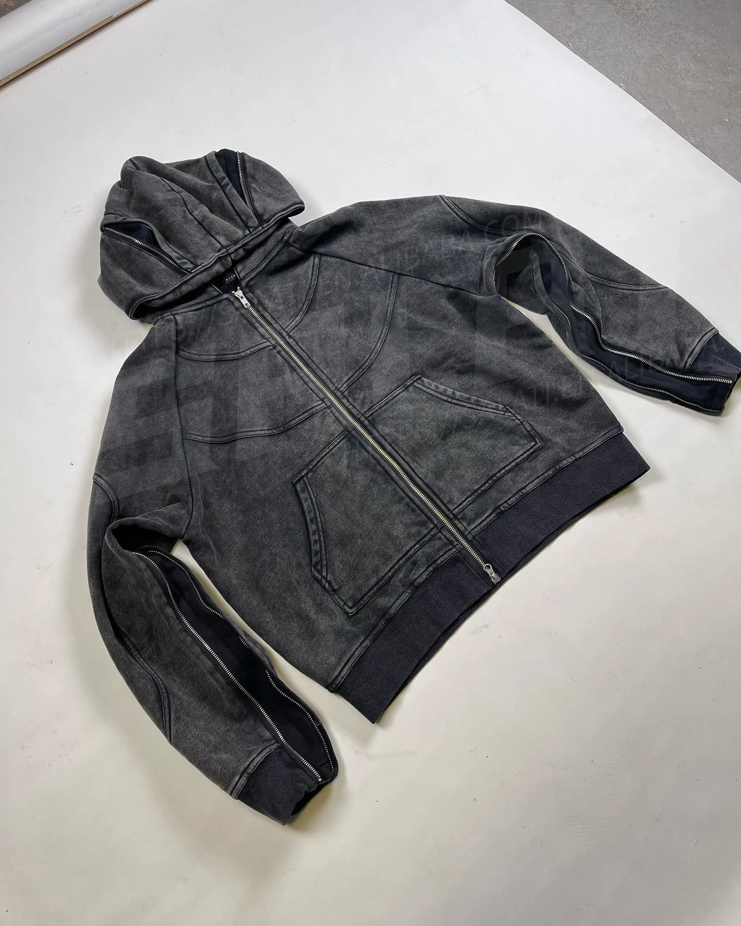 Custom Oversized Heavyweight 100% Cotton French Terry Zip Distressed Stone Acid Washed Hoodie Salati XS Hooded Sweatshirts Men gallery 3