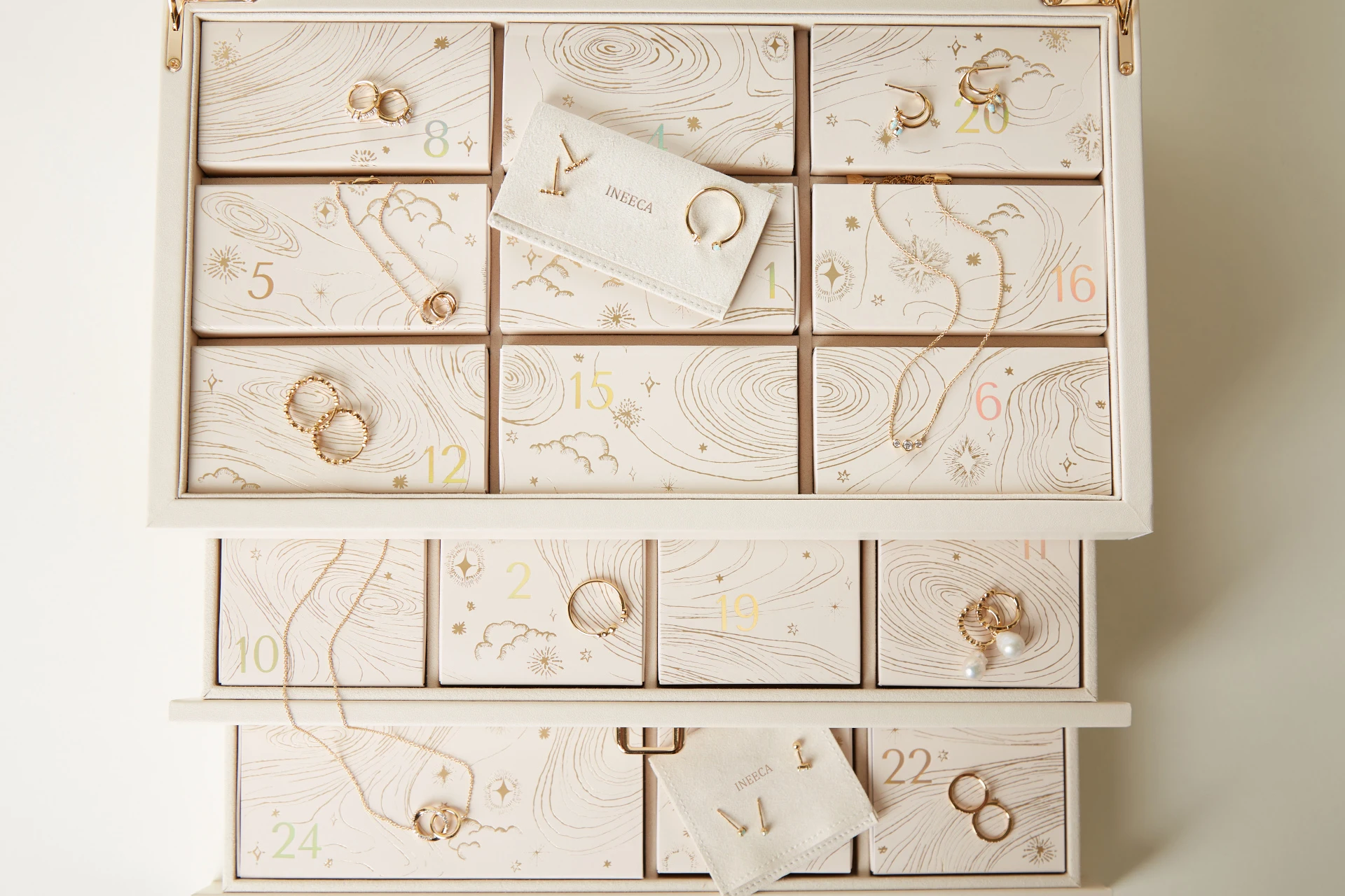 Custom Advent Calendar Packaging Box with Drawer Mirror Wooden Earring ...