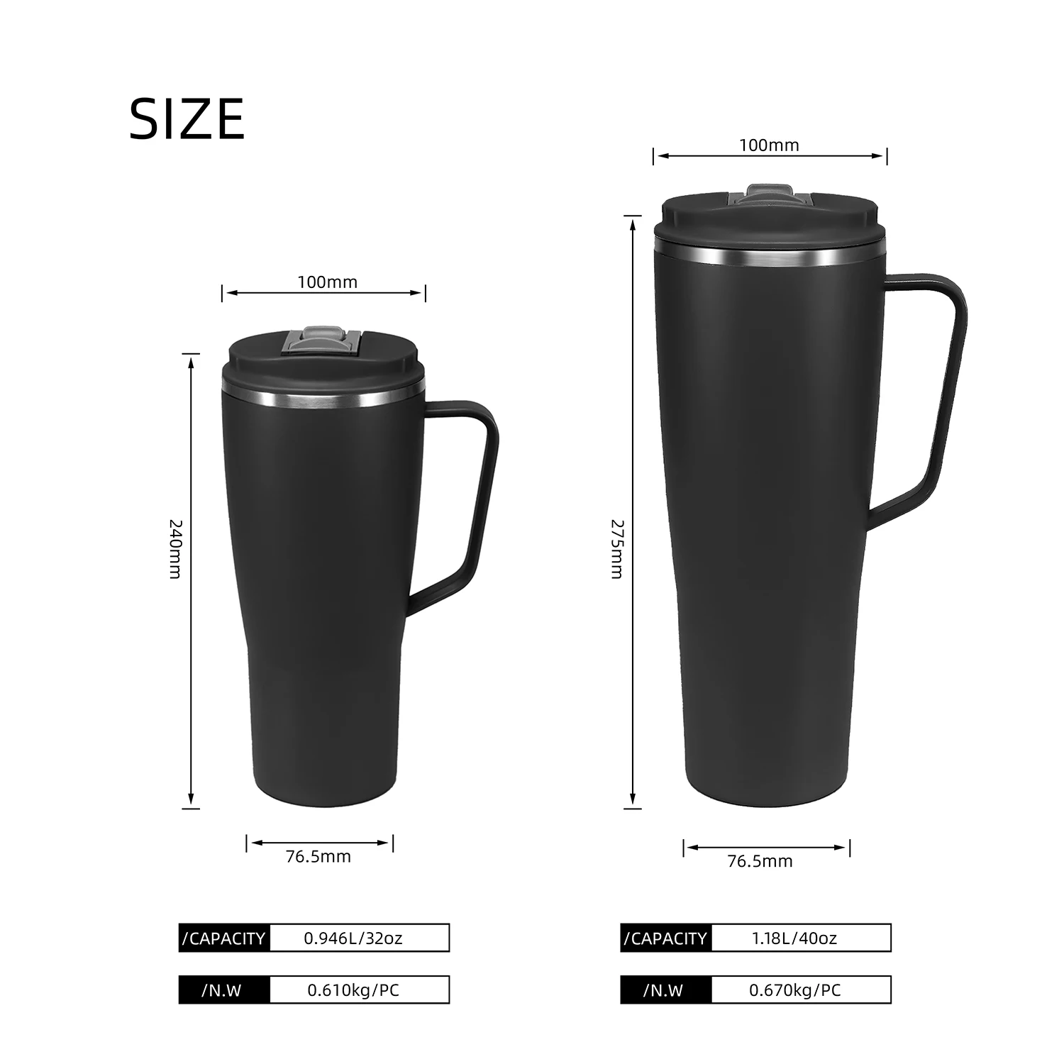 Ansheng 40oz Double Walled Stainless Steel Travel Mug Tumbler With