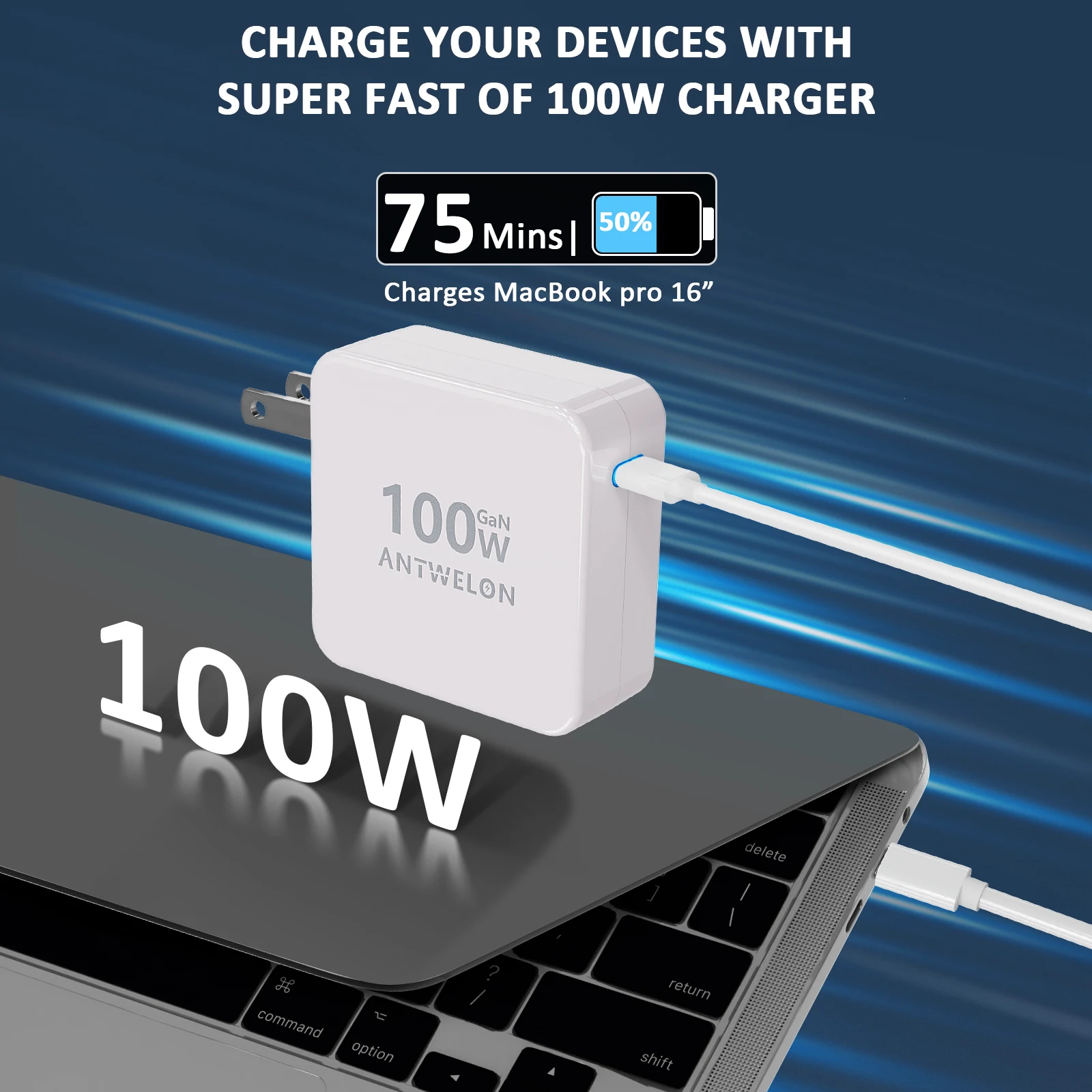 Customizable 100w Usb C Charger Gan Power Supply For Macbook Pro 16 15