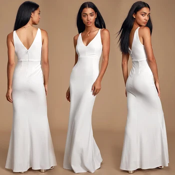White Wedding Dresses Split Evening Gowns For Women Dress Long V-neck Backless Mermaid Hem White Maxi Dress