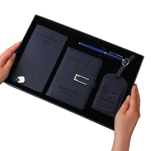 Custom A7 Travel Notebook Promotional Gift Box Set with PU Leather Passport Holder Thermal Bound Pen-for Suitcase Tag